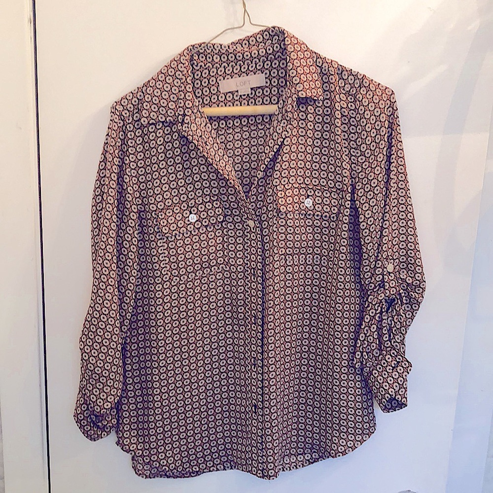 Button Down Pattern Long Sleeve Blouse - image 1